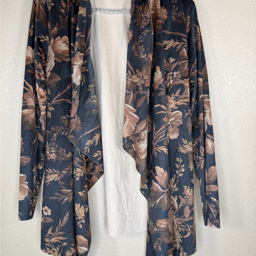 Soft Surroundings Floral Open Cardigan - Brown‎ and Cream